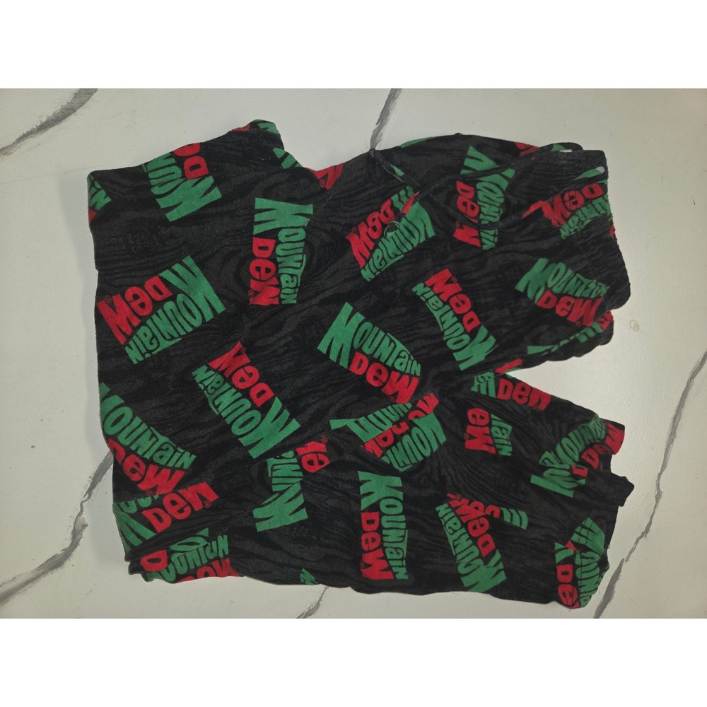Mountain Dew Pajama Pants Mens Small Black Green Red Logo Print Cotton Sleepwear